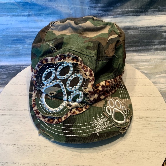 Distressed Military Cap Camo/Cheetah Paw Print - Picture 1 of 5